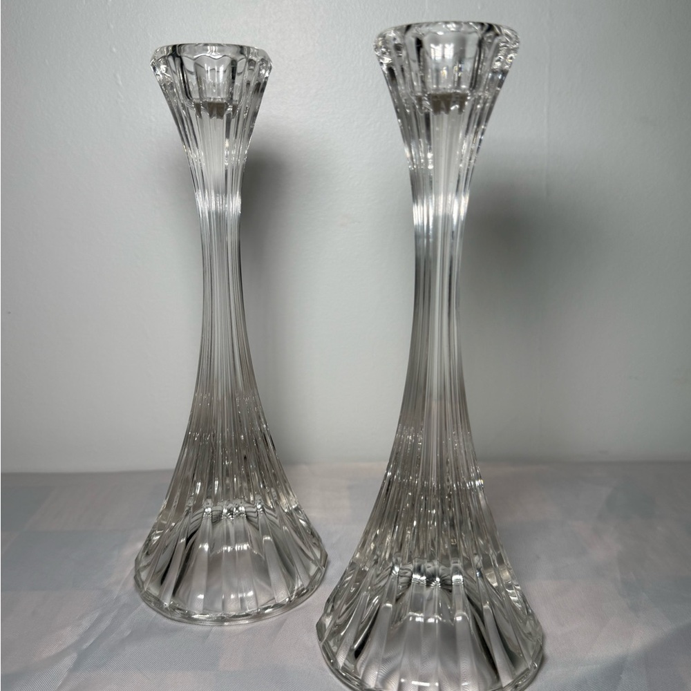 Set of 2 Vintage Mikasa Crystal Taper Candle Holders 8" tall Park Lane A